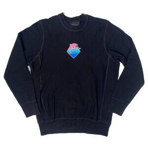 Pink + Dolphin Women’s Black Crewneck Sweatshirt Jumping Dolphins Embroidery - S
